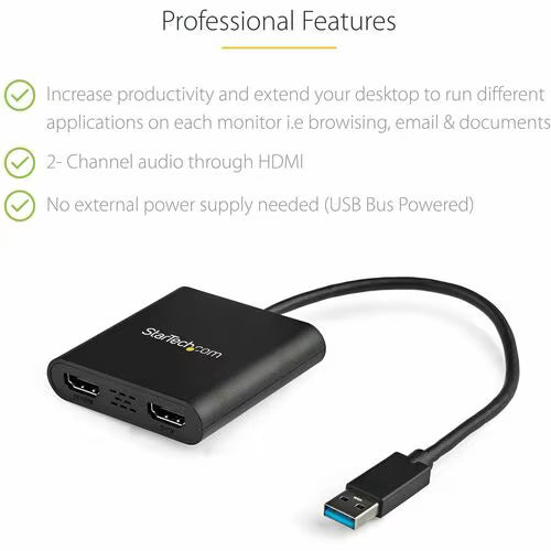 StarTech USB 3.0 to Dual HDMI Adapter extend your computer by adding up to two HDMI monitors