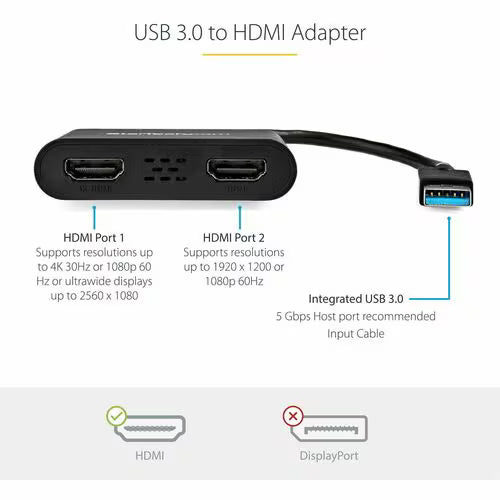 StarTech USB 3.0 to Dual HDMI Adapter extend your computer by adding up to two HDMI monitors