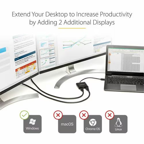 StarTech USB 3.0 to Dual HDMI Adapter extend your computer by adding up to two HDMI monitors