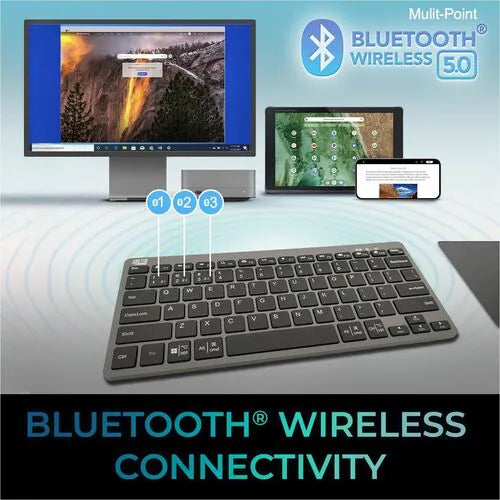 Adesso EasyTouch 7000 Keyboard - Wireless Connectivity - English (US) - Scissors Keyswitch - Bluetooth - 5 - 9.14 m - 78 Key(s) - CoPilot, My Computer, Back, Forward, Search, Email, Play/Pause, Stop