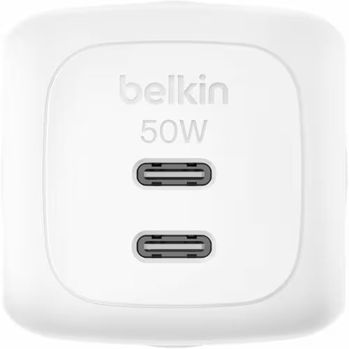 Belkin BoostCharge Pro 50 W AC Adapter Universal Adapter 2 USB Type-C - For Notebook, Smartphone, Tablet PC, Earbud, Apple Watch, iPhone, iPad Air, Smart Watch, MacBook