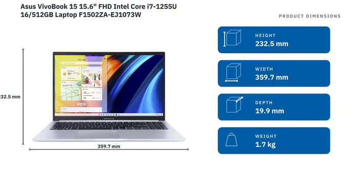 Asus VivoBook 15 15.6" FHD Intel Core i7-1255U 16GB RAM 512GB SSD Laptop F1502ZA-EJ1073W