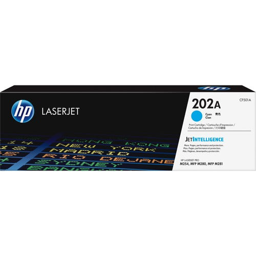 Genuine HP 202A Toner Cartridge Cyan Blue Laser Standard Yield 1300 Pages 1Pack CF501A