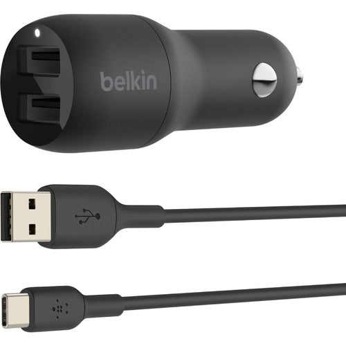 Belkin BOOST CHARGE 24 W Auto Adapter - USB  For USB Type A Device USB Type C Device 12 V DC Input 5 V DC/4.80 A Output CCE001BT1MBK