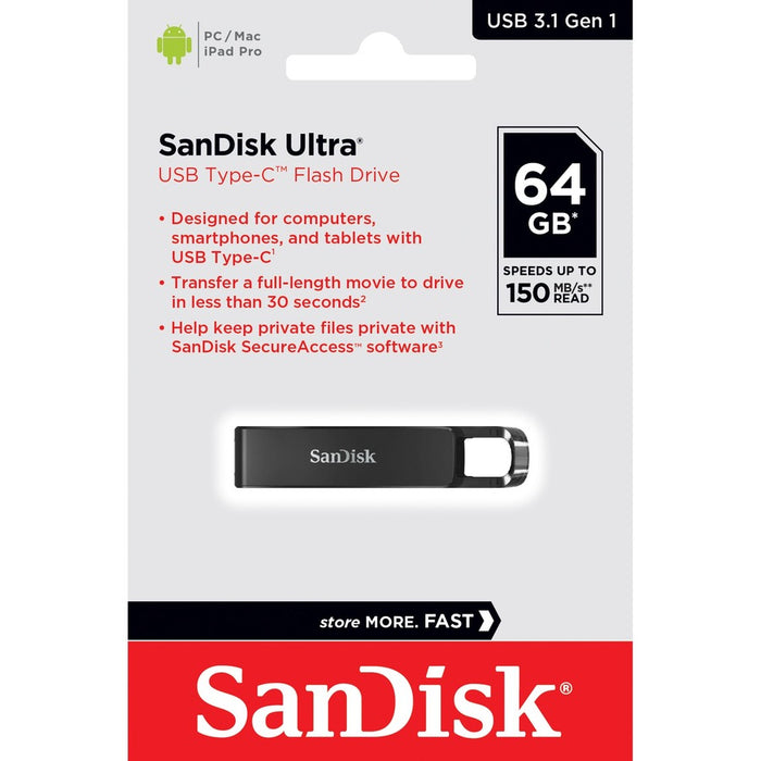 SanDisk Ultra 64 GB USB 3.1 (Gen 1) Type C Flash Drive - 150 MB/s Read Speed SDCZ460-064G-G46