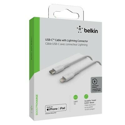 Belkin 1M Lightning USB-C Data Transfer Cable Lightning Connector Type C USB MFI  White CAA003BT1MWH