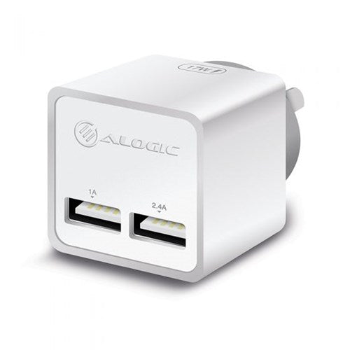 ALOGIC 2 Port USB Mini Wall Charger 2.4A + 1A  17W  WHITE WC2A17MWH