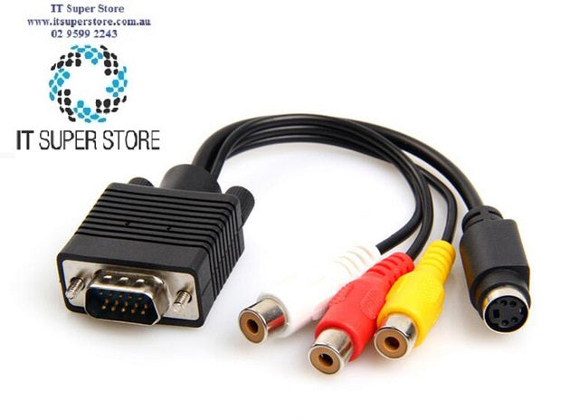 VGA Male to 3 RCA S-Video Female AV Video Cable Adapter